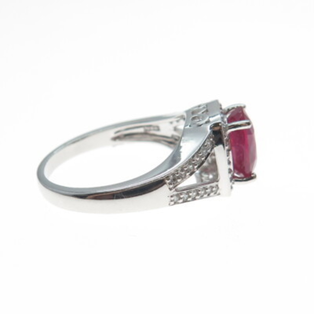 DSMK 925 Sterling Silver Real Oval-Cut Ruby & White Topaz Ring Size 7.25 - Picture 6 of 9